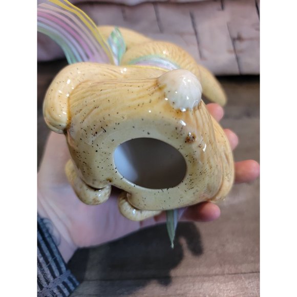 Ceramic brown easter bunny AS IS rabbit carrot bow decor figure - Picture 9 of 9